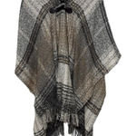 Cejon Beige Grey Tweed Blanket Poncho Wrap W/ Faux Leather Toggle One Size Gray Size undefined Photo 0