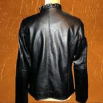 Emporio & co black leather feminine ruffled design zip up jacket! Size L Photo 5