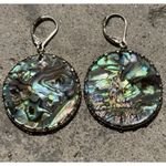 Vintage Abalone Round Disk Dangle Women’s Earrings Gold Tone Sz 2” Boho Western Blue Photo 5