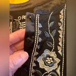 Black Embroidered Women's Top w satin details boho summer business casual cotton Size L Photo 5