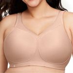 Glamorise Full Figure Plus Size MagicLift Seamless Sports Bra Wirefree #1006 Tan Photo 1