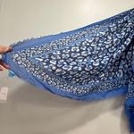 J. McLaughlin  Giselle Scarf NWT $98 Silk Blend Shaw Blue White‎ Leo Border Polka Photo 1