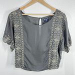 American Eagle Embroidered Peasant Top Bohemian‎ Blouse Short Sleeve Gray S Photo 0