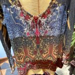 y2K Boho Damask Print Tattoo Design Long Sleeve Velvet Shirt size XL Brown Photo 2