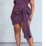 Pretty Little Thing Purple Metallic Sparkly Bow Tie Puff Sleeve Mini Dress Size 16 Photo 8