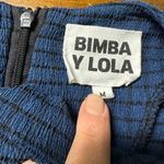 Bimba Y Lola Midi Dress Blue Black Stripe Side Rouching Flounce Bottom Size Med Photo 6