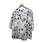 AB Studio  Blouse Womens Size XXL Blue White Short‎ Sleeve Eyelet Tie New Photo 5