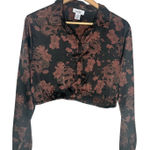 Just Polly Oriental Asian Dragon Crop Top Size XL‎ Floral Black Long Sleeve Photo 0