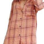 Free People Women’s  No Limits Linen Plaid Button Up Long Sleeve Shirt Coral Sz S Photo 0
