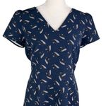 Loft  Dress Navy Feathers V-Neck Short Sleeves 8 Pockets New Photo 12