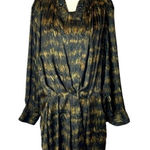 Isabel Marant ‎ Black And Gold Long Sleeve Pleated Draped Mini Dress Size M Photo 0