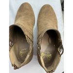 Fergalicious Womans By Fergie Bizzy Booties 10 M Tan Back Zip Cut Out Block Heel Photo 5