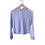 Adidas  Lilac & White Essentials 3 Stripped Cropped Hooded Sweatshirt Photo 3