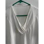 None White Draped V-Neck Textured Blouse Size L Photo 3