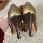 Prada Authentic vintage  sequin leather peep toe mary Jane heels gold Photo 4