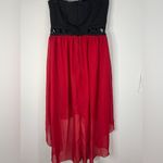 Mod Modele Strapless High Low Dress Small Black Red Chiffon Formal Party Gown Photo 8