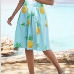 Talbots RSVP by  NEW Blue Pineapple Tropical Midi Flare Pleated Skirt Size 12 Photo 0