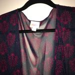 LuLaRoe  Cover Up Shawl Monroe Navy w/ Raspberry Pattern & Fringe Sz L BNWT Photo 3