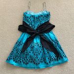 B Darlin B. Darlin Formal Mini Dress Large Back Bow Turquoise Black Juniors Size 5/6 EUC Photo 0