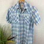 Levi's Levi’s Blue & White Plaid Gingham Pearl Snap Short Sleeve Button Western Shirt S Photo 0