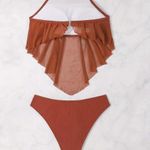 Caramel Solid Color Two Piece Bikini Sets Swimsuit, Halter Neck High Waist Size M Photo 8