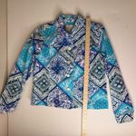 Coldwater Creek  Bandana Print Button Front Jacket Small Blue Cotton Paisley Boho Photo 7