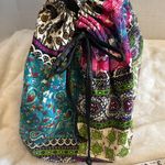 AMICI CLOTH BAG BOHO DESIGN BEGAN LEATHER STRAPS AND TIE STRING ON SIDES Blue Photo 7