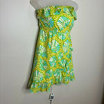 Lilly Pulitzer  Strapless Summer Dress Blue Yellow Ruffled Hems size small Photo 7