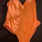 Kona Sol Pink Orange Sherbet Color One-Piece Swimsuit V-Neck High-Cut Leg Large Photo 0