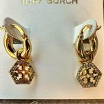 Tory Burch New Auth. Hexagon pavé huggie hoop earrings. Comes on TB Earring card Photo 2