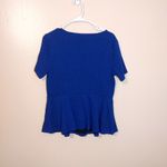 Elle  Size Large L Blue Black Houndstooth Peplum Career Business Top Rayon Poly Photo 1