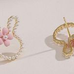 Bunny Pearl Flower Cute Stud Earrings Multi Photo 2