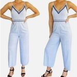 Japna  Womens Striped‎ Spaghetti Strap Jumpsuit Size Large Blue White Striped Photo 1