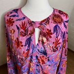 Hale Bob Top Medium Pink Floral Delyse Velvet Burnout Keyhole 3/4 Kimono Sleeves Photo 3