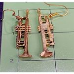 Vintage Trumpet Dangle Earrings Goldtone 2 “, Future Primitive USA Music Lover Photo 5