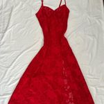Victoria's Secret Vintage Victoria’s Secred Red Satin Lace Burnout Floral Rose Slit Slip Dress Photo 1