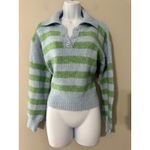 Little Lies Anthropologie Striped Collared Button Up Crop Sweater Knit Size S Blue Photo 1