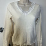 Cream Sweater with Lace Trim White Size M Photo 0