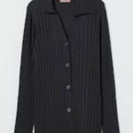 H&M  Ribbed Knit Cardigan Sweater Collared Button Front‎ Gray Medium Photo 0