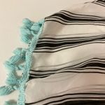 Sheer beach cover up with black stripes and teal tassels White Size undefined Photo 6