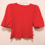 Velvet By Graham And Spencer Uma Puff Sleeve Slub Tee XS NWT Red Photo 1