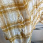 American Eagle  Plaid Shirt Crop‎ Top Button Down Long Sleeve Yellow Small Photo 4