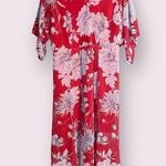Lane Bryant Coral Pink Floral Chiffon V Neck Flutter Sleeve Maxi Dress Photo 0