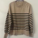 Amazon Tan and black striped crewneck sweater size medium Photo 0