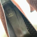 Stuart Weitzman Brown Perforated Suede Square Toe Heeled Pump Size 7M Work Photo 2