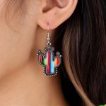 Boutique Colorful Western Cactus dangle Earrings Photo 1