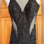 Faviana  Mesh Black Sequin Prom Gown Photo 3