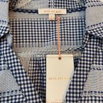 Skies Are Blue  Navy Blue and White Gingham Plaid  Button-Up Blouse Photo 4
