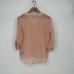 2b Bebe Sheer Peach Button Down Shirt Roll Tab Sleeves Pockets Size S Pink Photo 4
