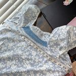 Vintage maxi length mumu floral dress pastel blue stripes white flowers lace Photo 5